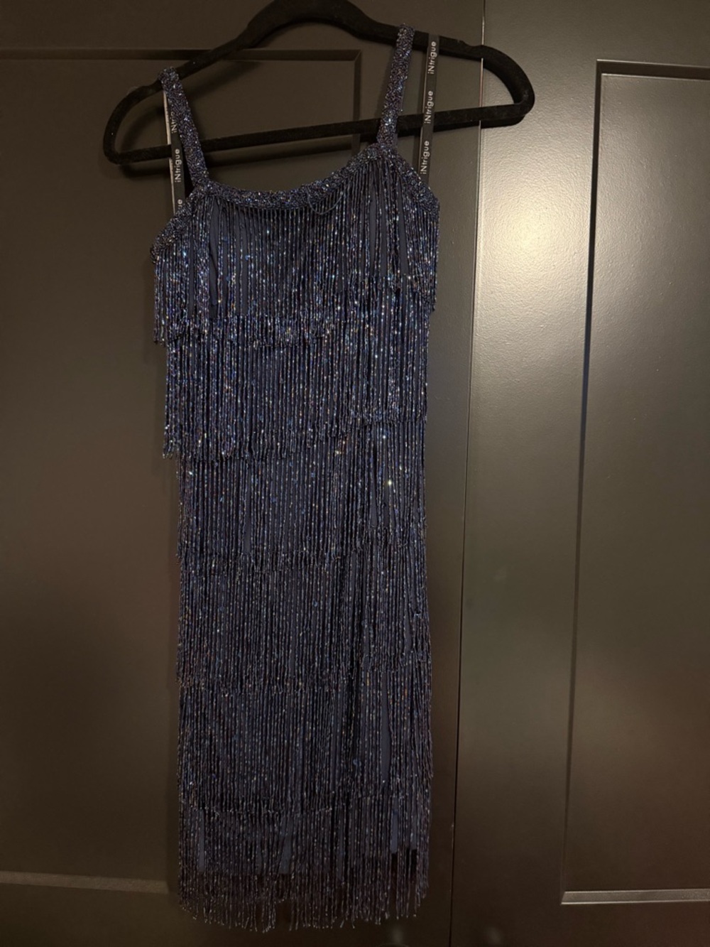 Navy Beaded Fringe Mini Dress